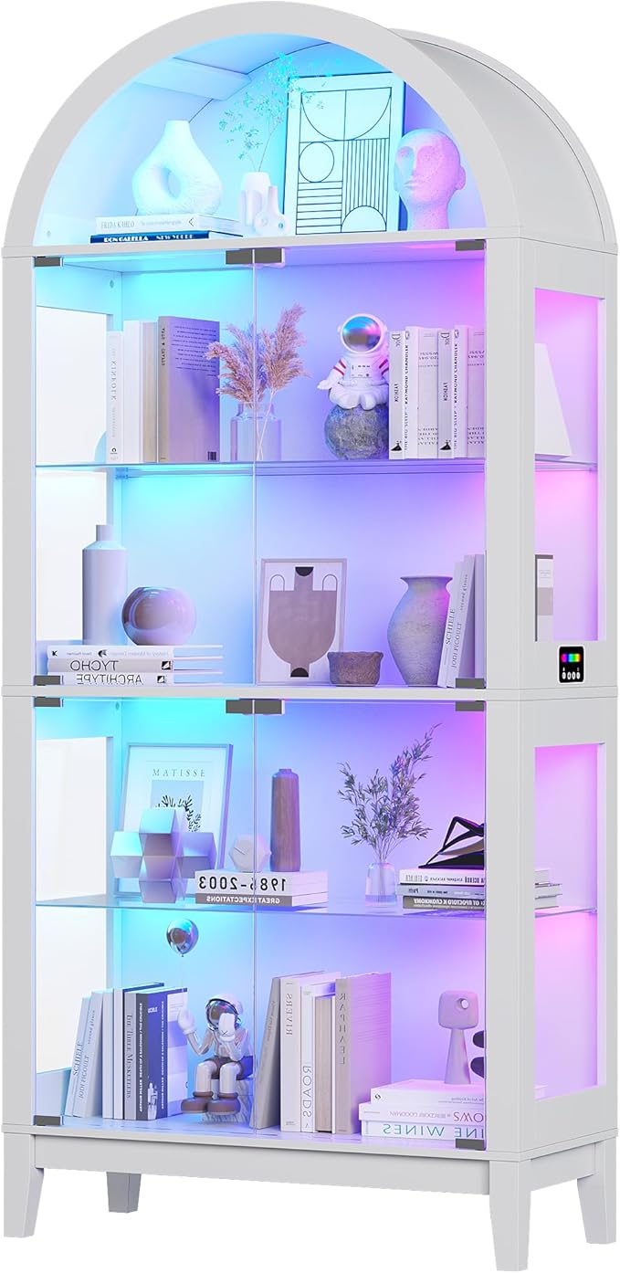 HNEBC 69" Display Case with RGB Lights, Arched 5-Tier Tempered Glass Display