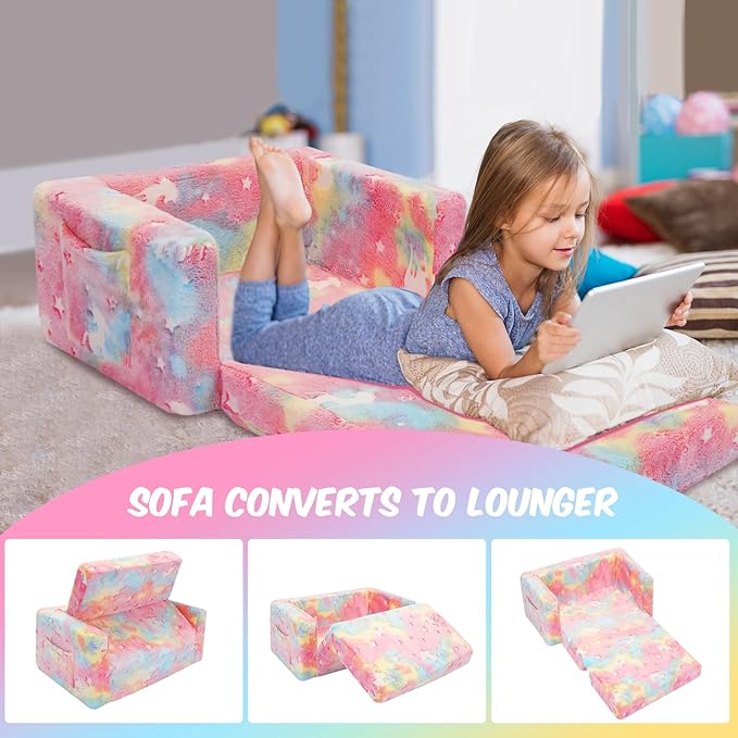 SLIGUY Kids Couch, Fold Out Kids Sofa Chair, Toddler Convertible Sofa to