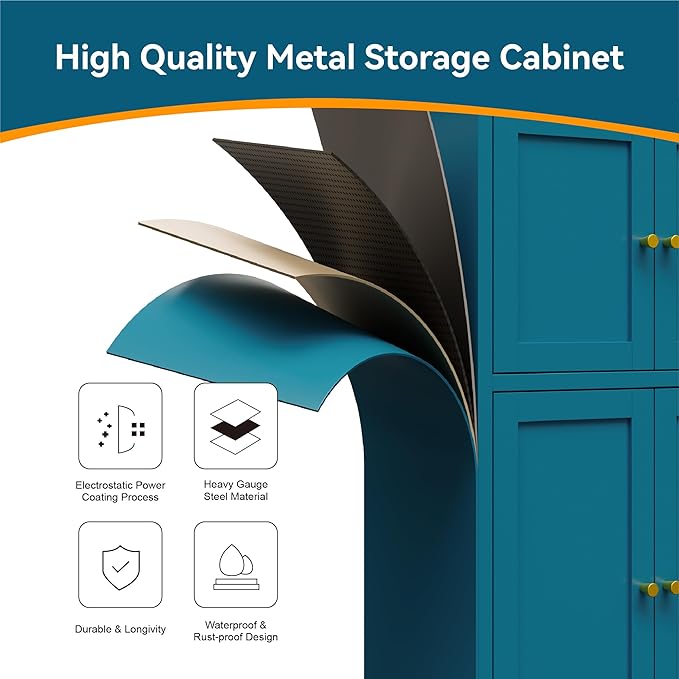 Bevivog Bathroom Floor Storage Cabinet, Metal Accent Cabinets