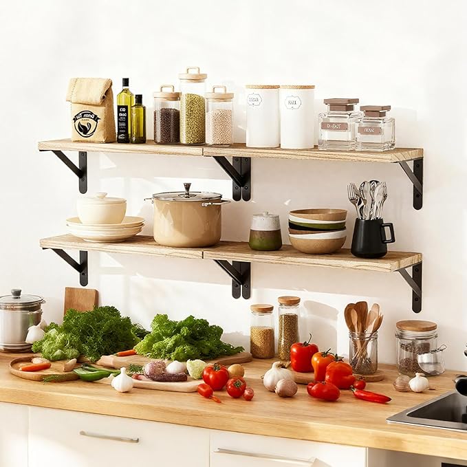 Fixwal Floating Shelves for Wall, Wood Wall Mounted Shelves for Bedroom