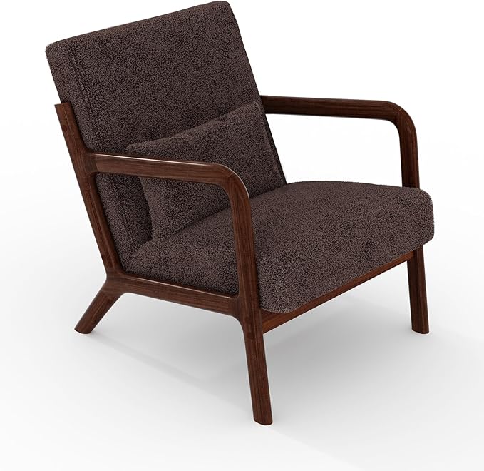 Garvee Mid-Century Modern Accent Chair, Sherpa Upholstery, Solid Wood Armchair