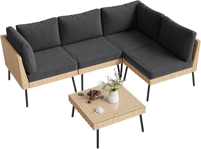 Aoxun 5-Piece Patio Furniture Set, Wicker Outdoor Furniture