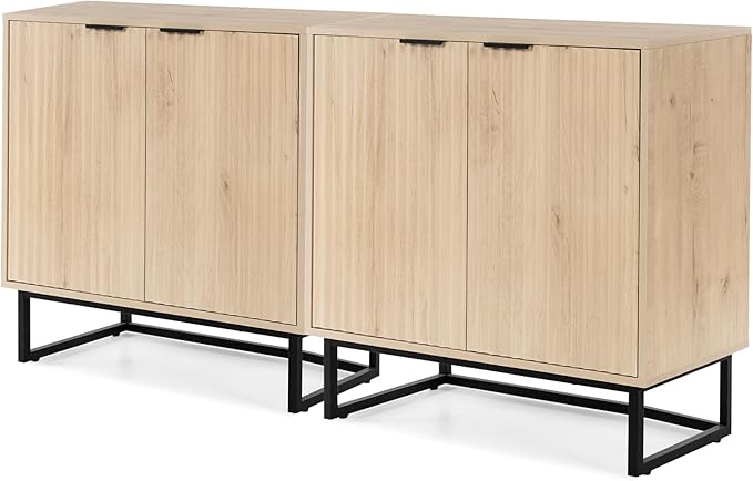EYYTHUNG Fluted Cabinet with Storage Set of 2, Sideboard Buffet Cabinet with