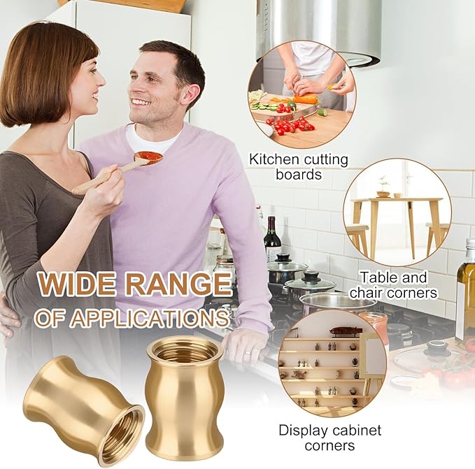 Brass Cutting Board Feet, Including Stainless Steel Screws, Silicone Nonslip