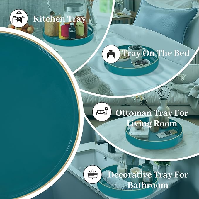 MAONAME 13" Round Tray, Teal Serving Trays