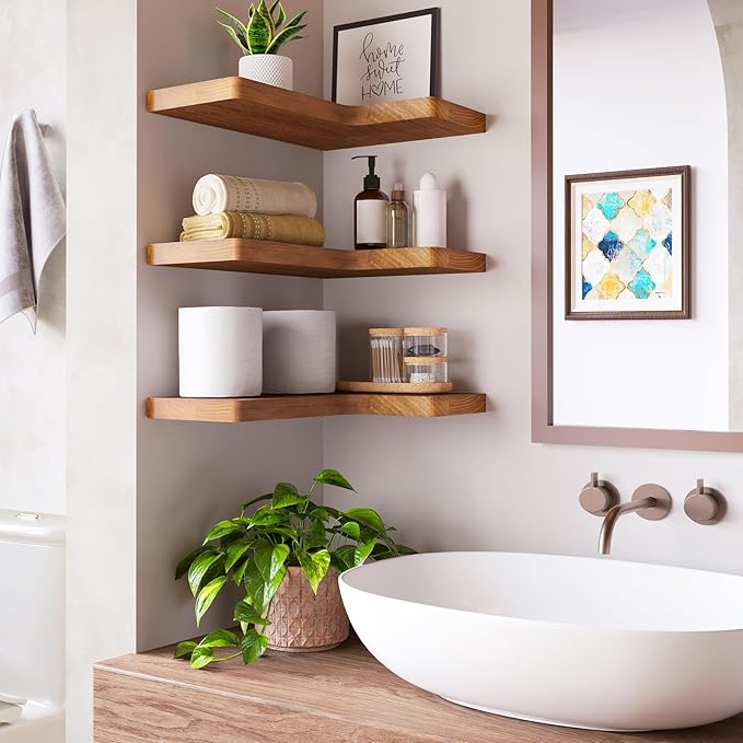 Fixwal Corner Floating Shelves for Wall Mounted Natural Solid Wood 16"x11.4"