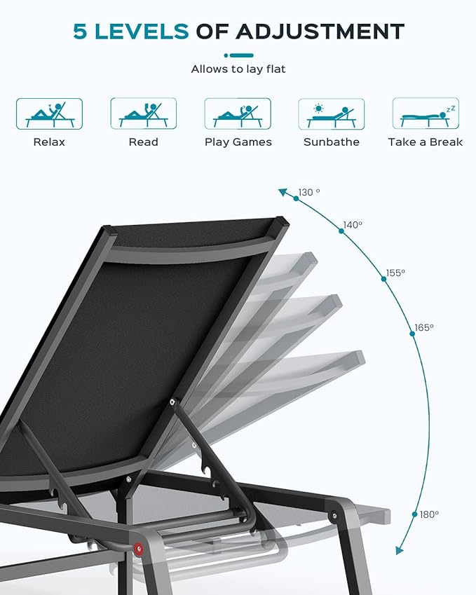 Patio Chaise Lounge Chair Set of 4, Foldable Lounge Chair