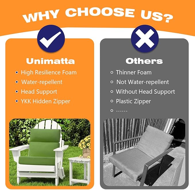 Unimatta Outdoor High Back Chair Cushion Seat Pads, 44 x 21 Inch