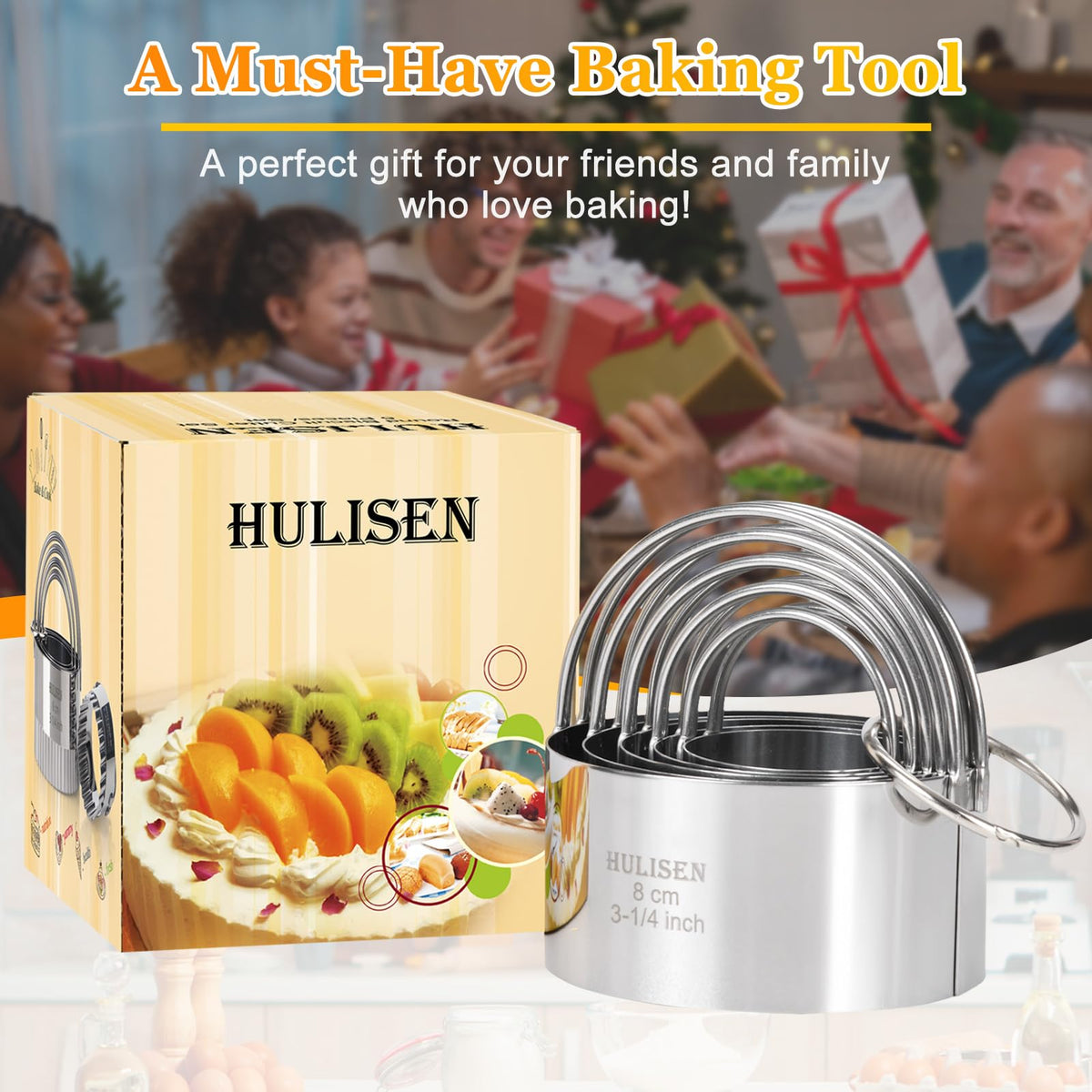 HULISEN Biscuit Cutter Set (5 Pieces/Set), Round Cookies Cutter with Handle, Professional Baking Dough Tools, Gift Package