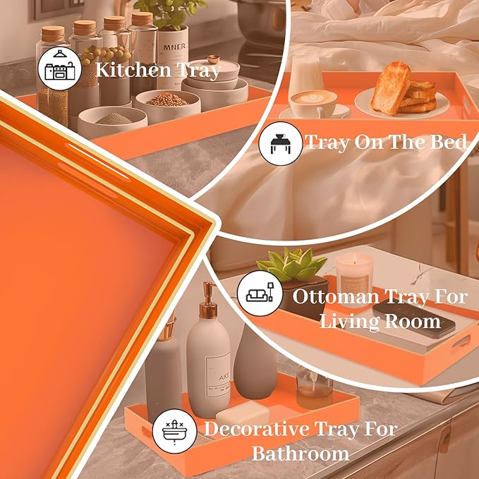 MAONAME Orange Serving Trays Set of 2, Plastic Decorative Trays