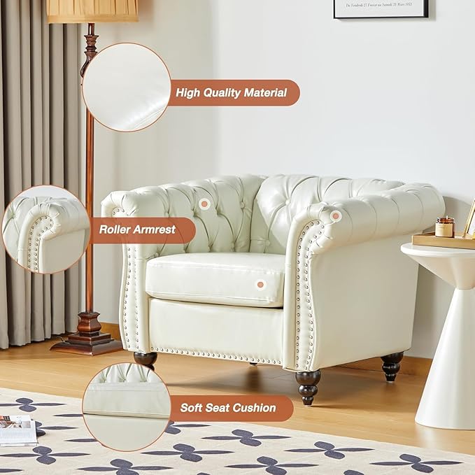 Mid-Century Sofa Chair, Faux Leather Accent Chair