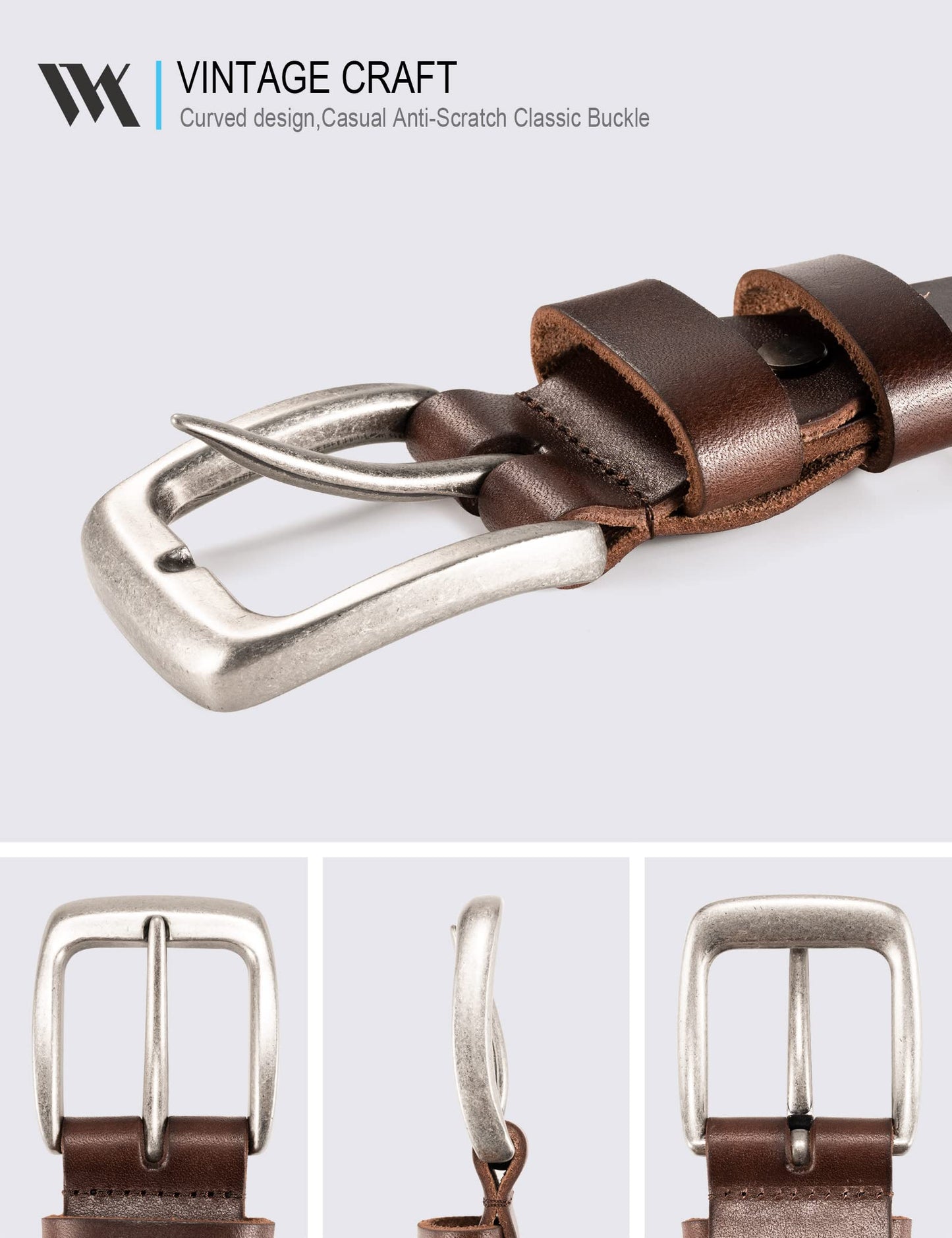 WOLFANT Leather Belt for Men,100% Italian Full Grain Real Solid Leather