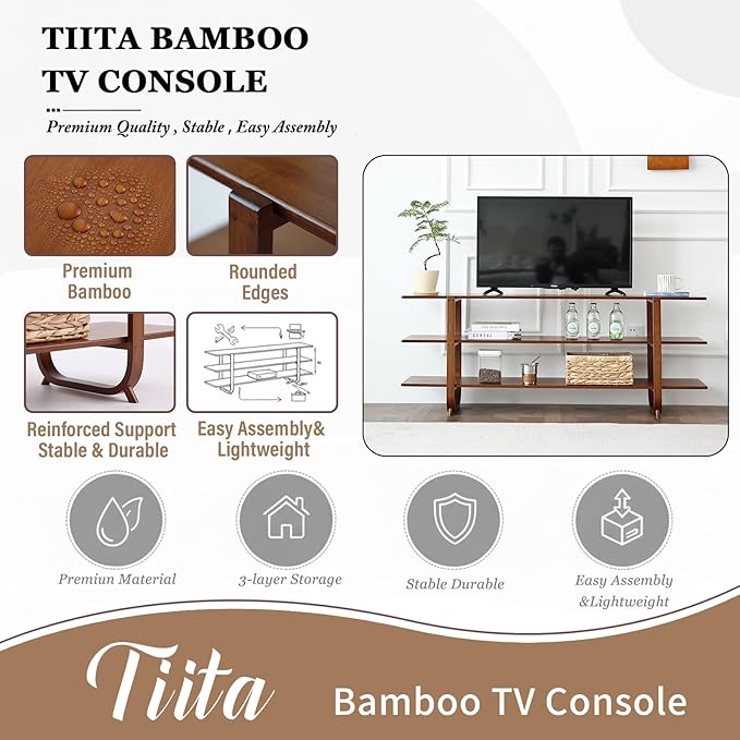 Tiita Wooden TV Stand for 65 Inch TV, Modern Media Console Table