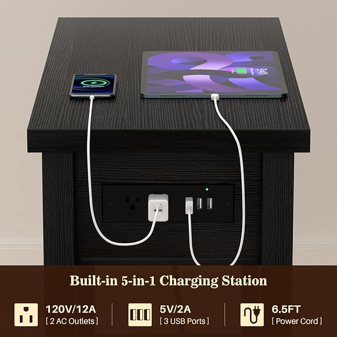Armocity Narrow End Table with Charging Station