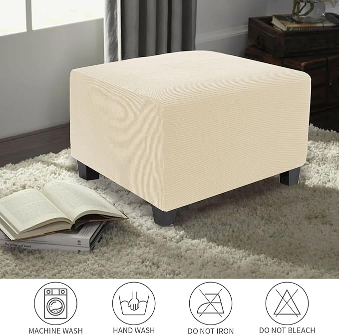 NeColorLife Stretch Ottoman Cover Square Soft Knitted Jacquard Washable Thick