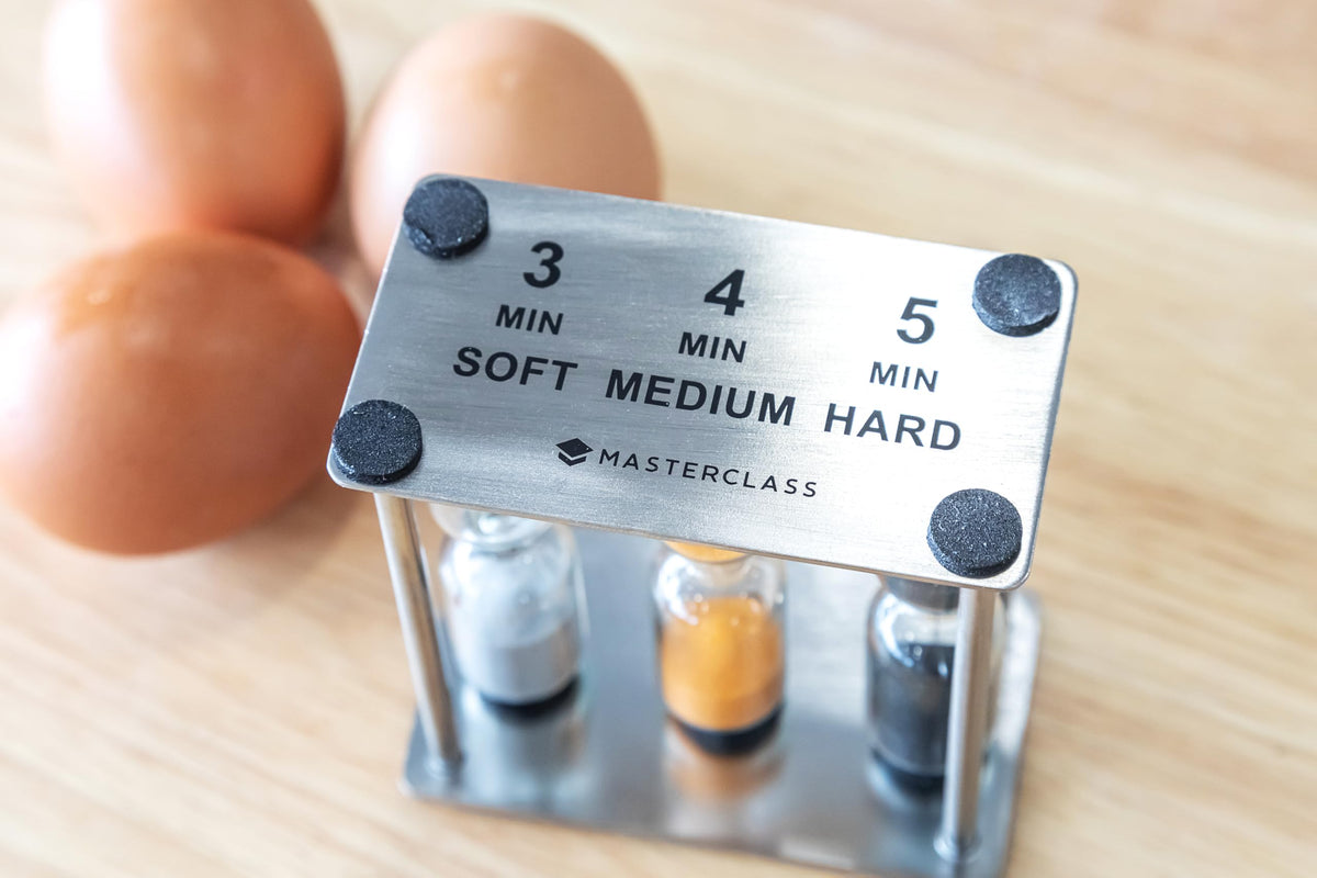 MasterClass Hourglass Triple Sand Timer, Soft Medium Hard-Boiled Eggs, Stainless Steel, 3,4,5 Minutes