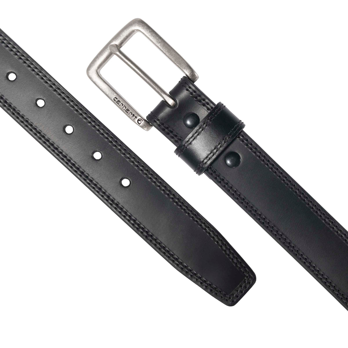 Carhartt Men's Leather Engraved Buckle Belts, Black w/Brushed Roller Finish, 36