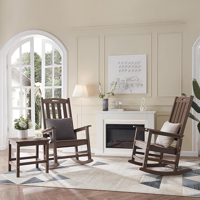 Psilvam Oversized Outdoor Rocking Chair, HDPE Porch Rocker Chairs