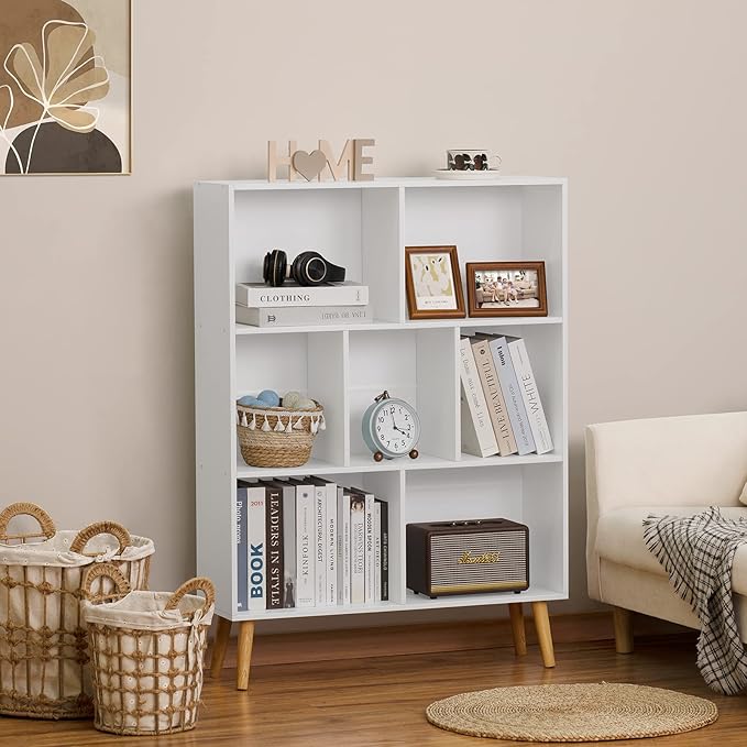 YAHARBO Small White Bookshelf, 3 Tier Modern Kids Bookcase