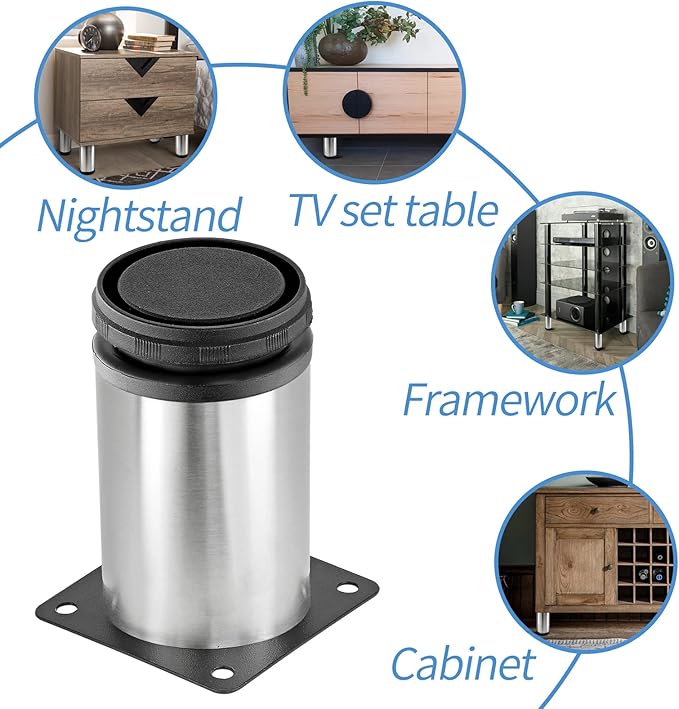 4 Inch Metal Furniture Legs Stainless Steel Adjustable Legs Silver Table Legs