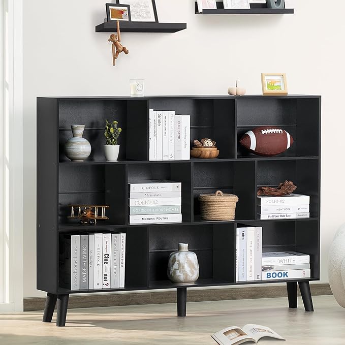 YAHARBO 10 Cube Large Bookshelf, 3 Tier Bookcase