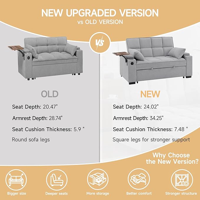 Auvsoce 65'' Chaise Lounge Chair Indoor, 3-in-1 Convertible Sofa Bed