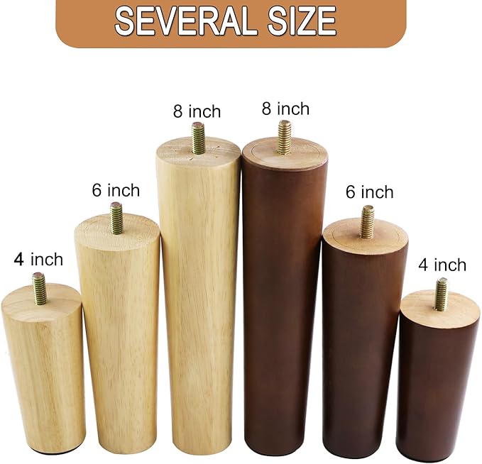 Yaliuliu 6 Inches Round Solid Wood Furniture Legs Set of 4, TV Stand, Ottoman