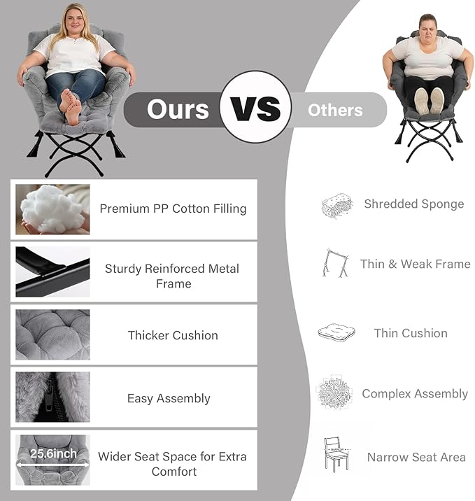 MBOOYOME Lazy Chair with Folding Ottoman, Modern Accent Armchair with Armrests