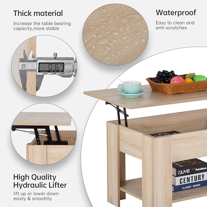 Lift Top Coffee Table with Lift Tabletop Hidden Compartment and Storage Shelf