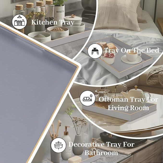 MAONAME Gray Serving Tray with Handles, Modern Grey Decorative Tray