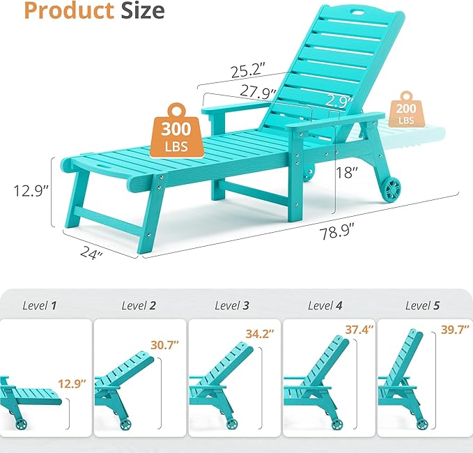 LUE BONA Lounge Chair Outdoor, HDPS Chaise Lounge Outdoor