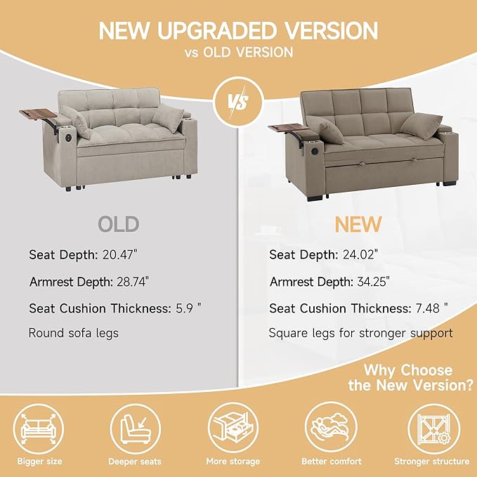 Auvsoce 65'' Chaise Lounge Chair Indoor, 3-in-1 Convertible Sofa Bed