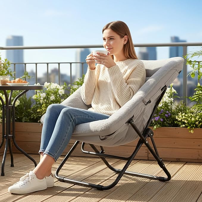 Tiita Comfy Saucer Chair, Soft Faux Fur Oversized Folding Accent Chair