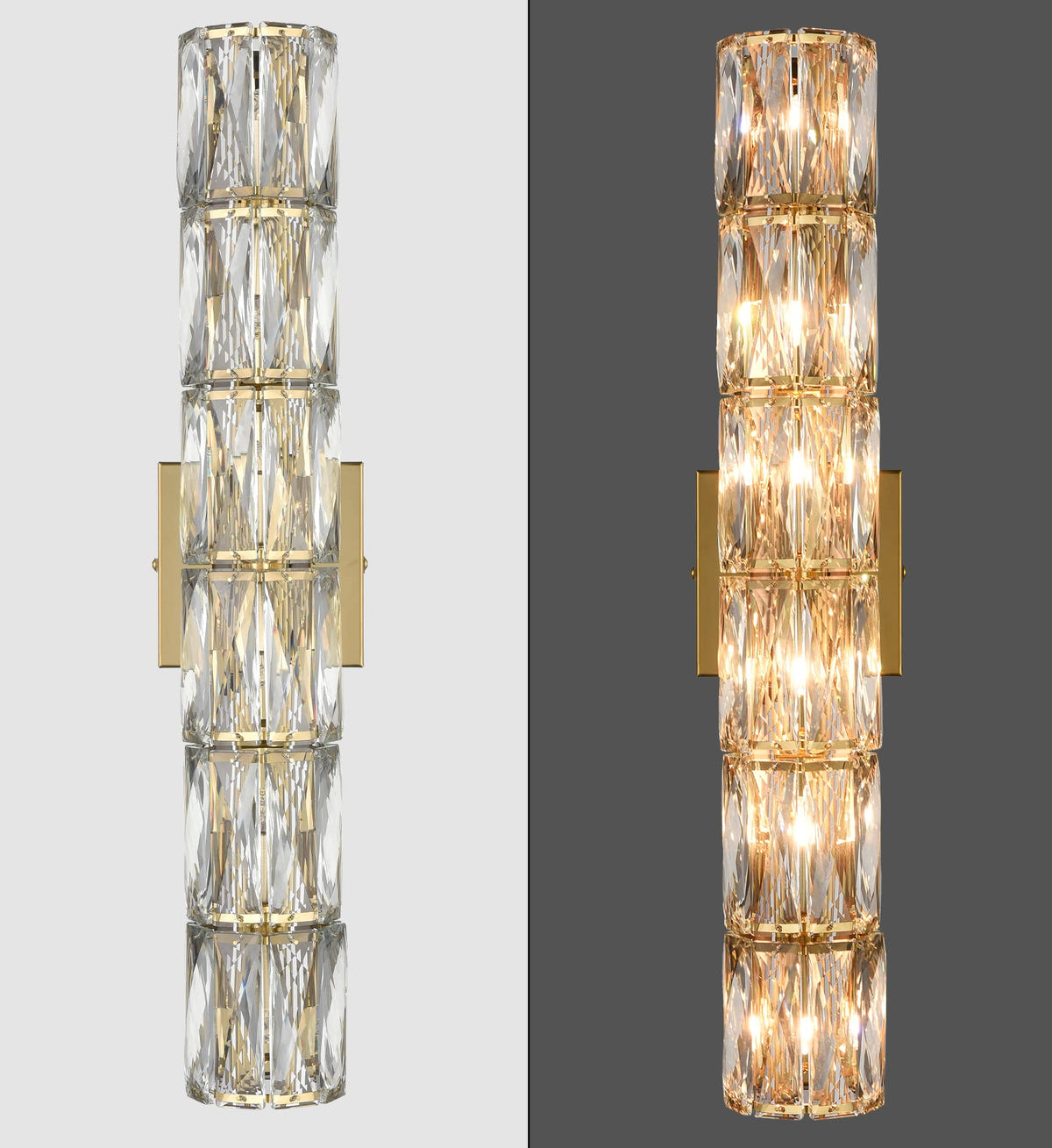 SAMTEEN 24-Inch Crystal Wall Sconce Gold Sconces Wall Lighting Mid-Century Modern 6-Light Luxury Brass Glass Wall Light Fixture for Bedroom Hallway Bathroom Vanity Light Fixtures