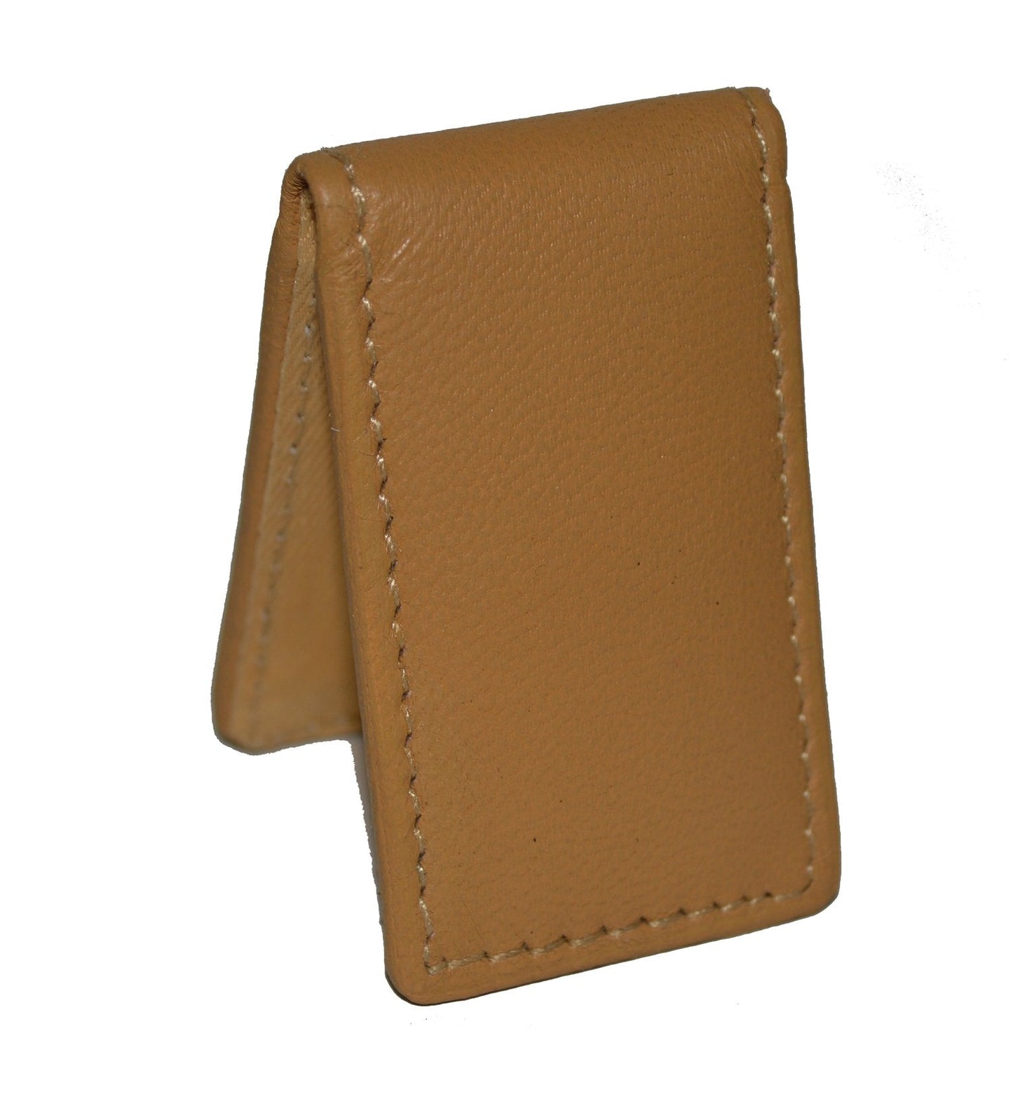 Leatherboss Genuine Leather Slim Magnetic Minimalist Bifold Money Clip Cash Holder Wallet, Tan