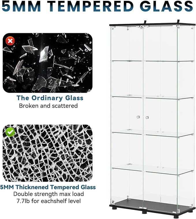 APRILSOUL Glass Display Cabinet 5-Shelf