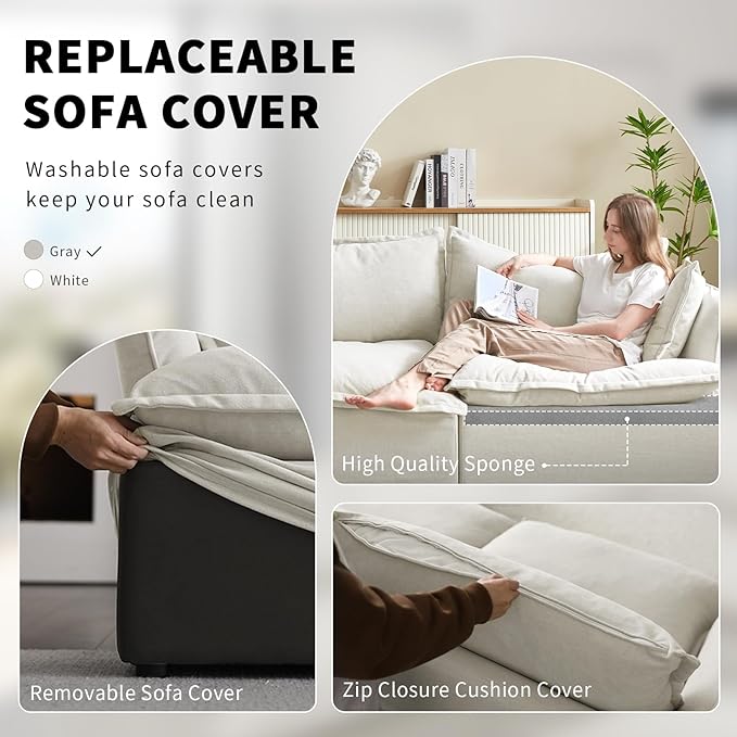 Ottoman, Down Filled Comfort Footrest, Modular Sectional Cloud Sofa