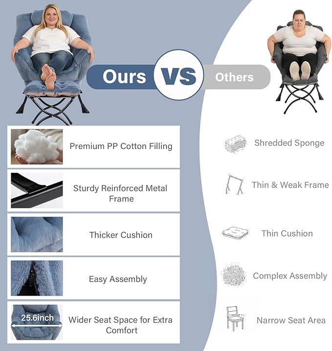 MBOOYOME Lazy Chair with Folding Ottoman, Modern Accent Armchair with Armrests