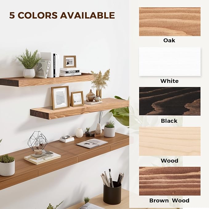 36x8x1.6 inch Floating Shelves Set of 2 – Solid Wood Rustic Oak Wall Mounted