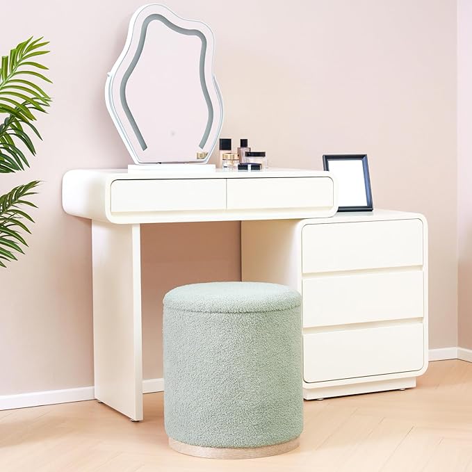 PINPLUS Round Ottoman with Storage Set of 2, Storage Ottoman with Tray