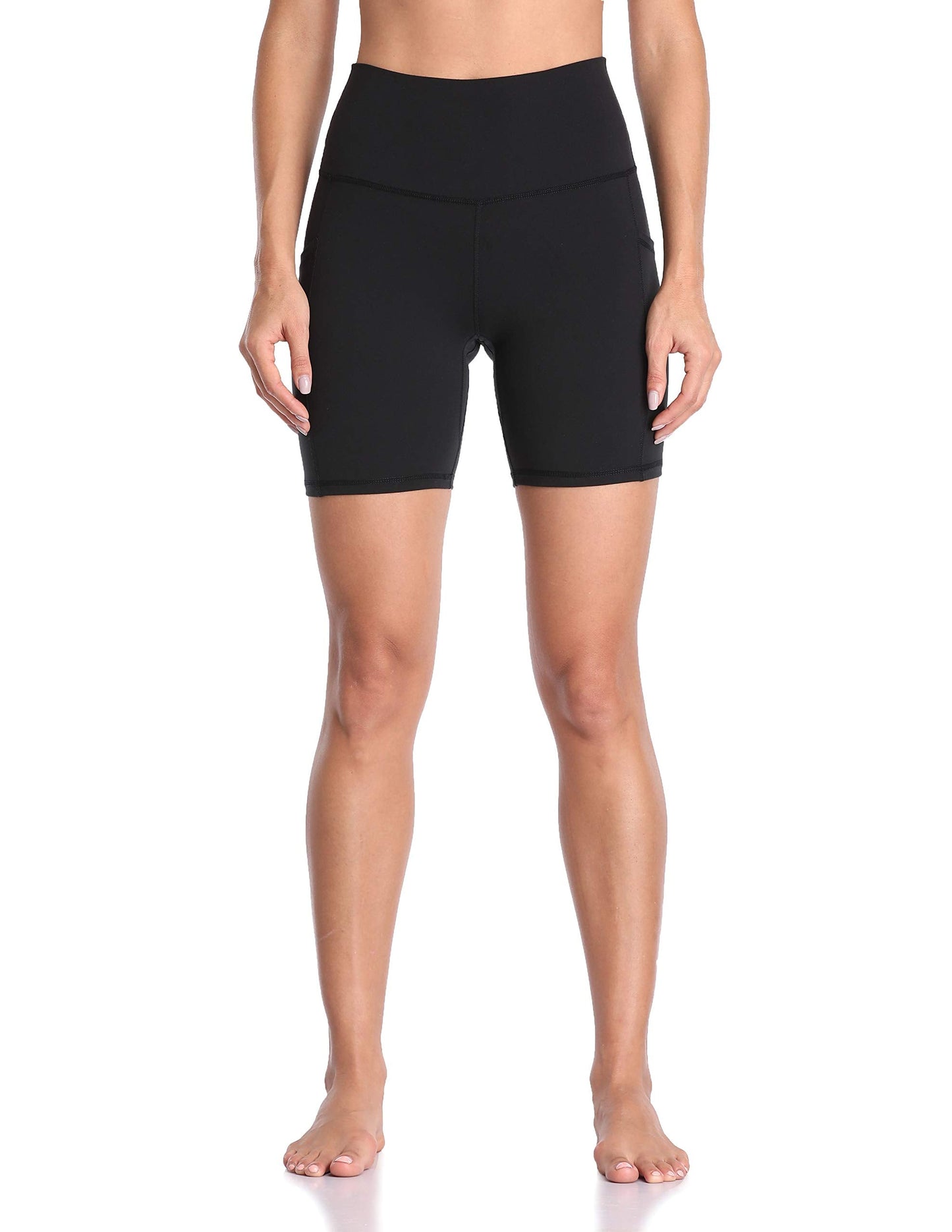 Colorfulkoala Women's High Waisted Biker Shorts with Pockets 6" Inseam Workout & Yoga Tights (S, Black)