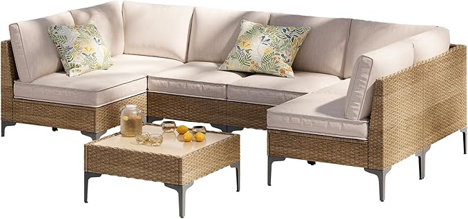 7-Piece Patio Furniture Set, Outdoor Wicker Sectional Sofa