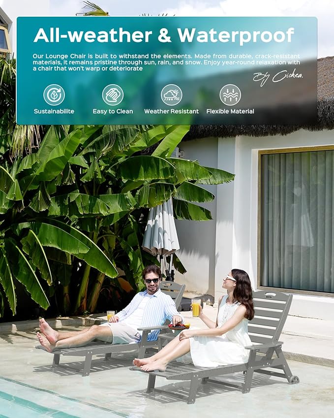 Ciokea Outdoor Lounge Chair Set of 4, All Weather Patio Chaise Lounge Chairs