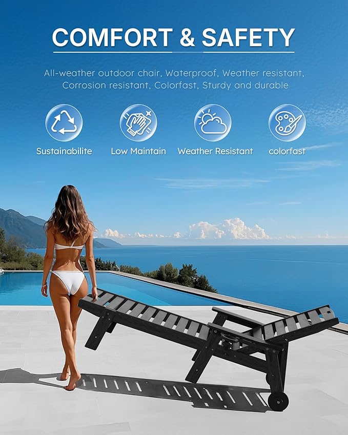 Patio Chaise Lounge Chair Set of 4, Oversize Lounge Chairs