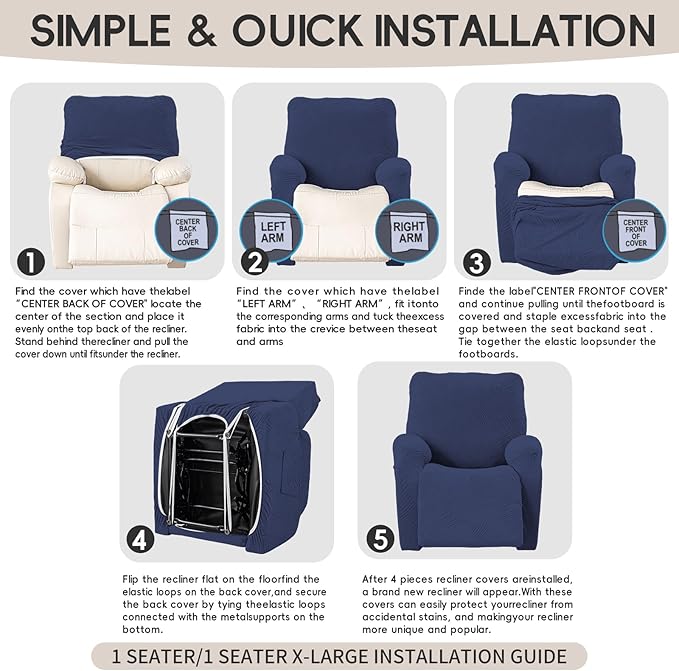 Recliner Chair Covers, 4-Piece Stretch Geometric Strokes Jacquard Reclining