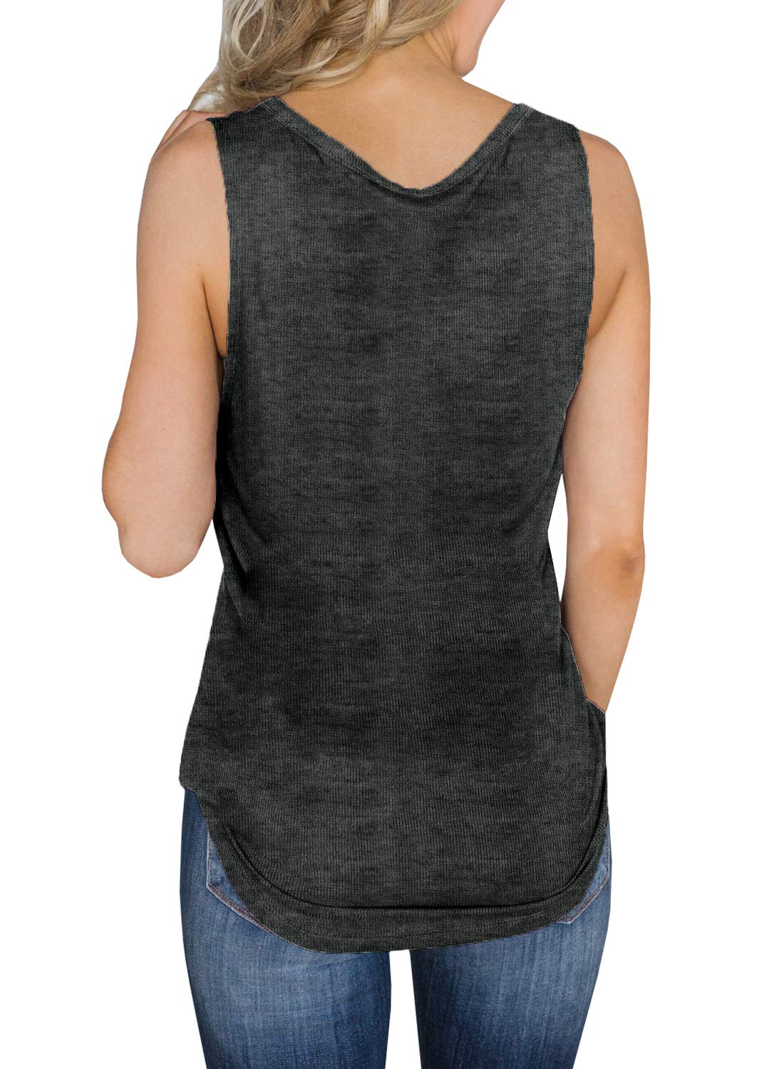 Dellytop Womens V Neck Tank Tops Sleeveless Henley Shirts Button Up Ribbed Long Tunic Tees (Dark Grey, X-Large)