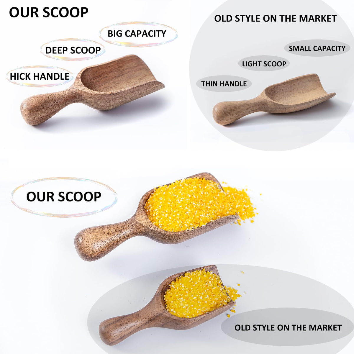 Wooden Scoops for Canisters 4PCS Acacia Wooden Scoop for Jars Mini Measuring Spoons for Ground Coffee Scoops Wood Scoops for Seasoning Bath Salt Laundry Detergent Shovel Measuring-Multipurpose