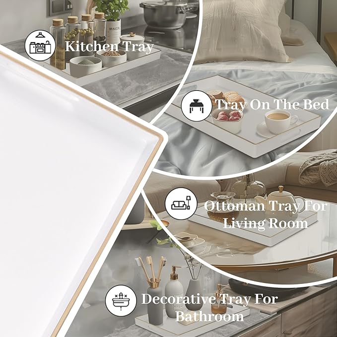MAONAME White Decorative Tray for Coffee Table, Modern Serving Tray