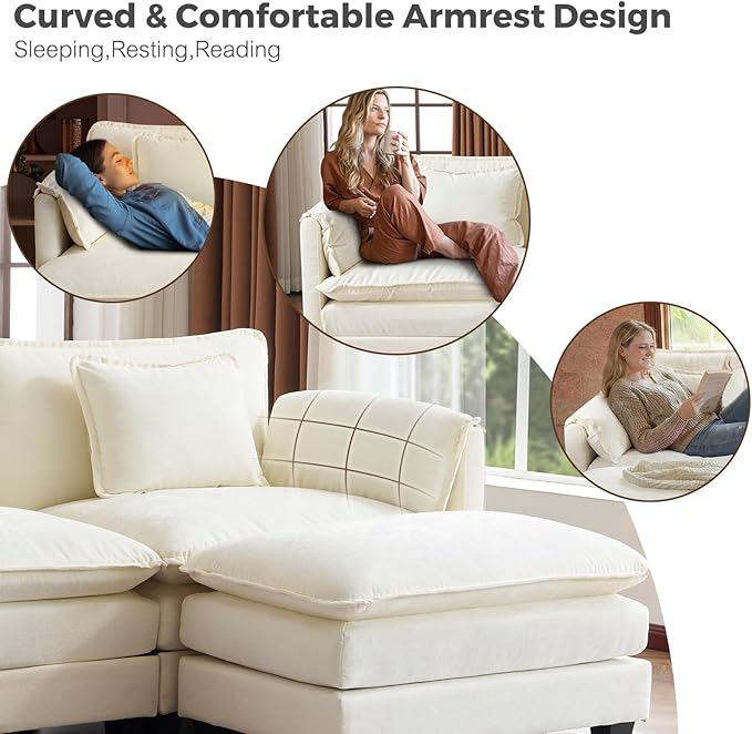 ELUCHANG 150'' Modular Sectional Cloud Couch, Modern Comfy Chenille U Shaped