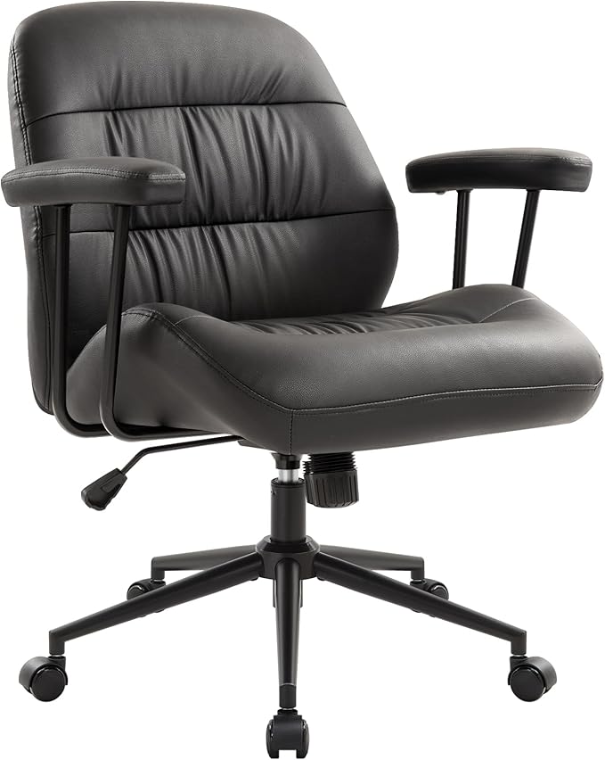 IWMH Leather Office Chair with Removable Armrests,Mid-Back Ergonomic Desk Chair